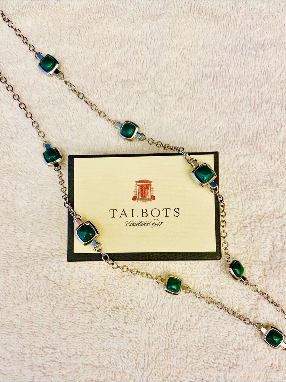 Talbots Green Stone Silver Long Necklace